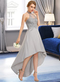 Christine A-line Halter Asymmetrical Chiffon Lace Bridesmaid Dress STKP0012881