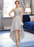 Christine A-line Halter Asymmetrical Chiffon Lace Bridesmaid Dress STKP0012881