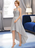 Christine A-line Halter Asymmetrical Chiffon Lace Bridesmaid Dress STKP0012881