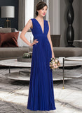 Sloane A-Line V-neck Floor-Length Chiffon Bridesmaid Dress With Bow(s) Pleated STKP0012882