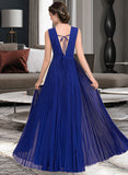 Sloane A-Line V-neck Floor-Length Chiffon Bridesmaid Dress With Bow(s) Pleated STKP0012882