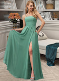 Aryanna A-LineSquareNecklineFloor-LengthChiffonBridesmaidDressWithSplitFrontPockets#251385 STKP0012885