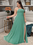 Aryanna A-LineSquareNecklineFloor-LengthChiffonBridesmaidDressWithSplitFrontPockets#251385 STKP0012885