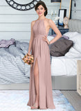 Karma A-Line Scoop Neck Floor-Length Chiffon Bridesmaid Dress With Ruffle Bow(s) Split Front STKP0012886