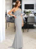 Kasey Trumpet/Mermaid One-Shoulder Sweep Train Chiffon Bridesmaid Dress STKP0012889