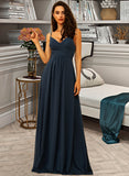 Rory A-Line V-neck Floor-Length Chiffon Bridesmaid Dress With Ruffle STKP0012891