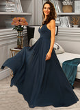 Rory A-Line V-neck Floor-Length Chiffon Bridesmaid Dress With Ruffle STKP0012891