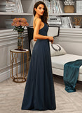 Rory A-Line V-neck Floor-Length Chiffon Bridesmaid Dress With Ruffle STKP0012891