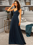 Rory A-Line V-neck Floor-Length Chiffon Bridesmaid Dress With Ruffle STKP0012891