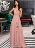 Evelyn A-LineV-neckFloor-LengthChiffonBridesmaidDressWithRuffleSplitFront#251384 STKP0012892