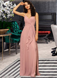 Evelyn A-LineV-neckFloor-LengthChiffonBridesmaidDressWithRuffleSplitFront#251384 STKP0012892