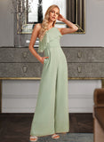 Irene Jumpsuit/Pantsuit One-Shoulder Floor-Length Bridesmaid Dress With Ruffle STKP0012897