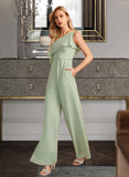 Irene Jumpsuit/Pantsuit One-Shoulder Floor-Length Bridesmaid Dress With Ruffle STKP0012897