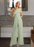 Irene Jumpsuit/Pantsuit One-Shoulder Floor-Length Bridesmaid Dress With Ruffle STKP0012897