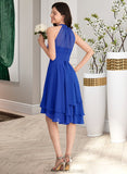 Ada A-Line Scoop Neck Asymmetrical Chiffon Bridesmaid Dress With Ruffle STKP0012898