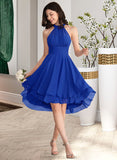 Ada A-Line Scoop Neck Asymmetrical Chiffon Bridesmaid Dress With Ruffle STKP0012898