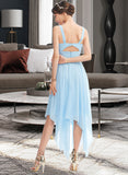 Adeline A-Line V-neck Asymmetrical Bridesmaid Dress With Ruffle STKP0012900