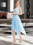 Adeline A-Line V-neck Asymmetrical Bridesmaid Dress With Ruffle STKP0012900