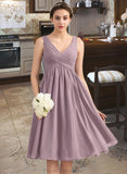 Ashtyn Empire V-Neck Knee-Length Chiffon Bridesmaid Dress With Cascading Ruffles STKP0012901