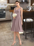 Ashtyn Empire V-Neck Knee-Length Chiffon Bridesmaid Dress With Cascading Ruffles STKP0012901