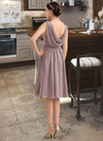 Ashtyn Empire V-Neck Knee-Length Chiffon Bridesmaid Dress With Cascading Ruffles STKP0012901