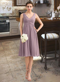 Ashtyn Empire V-Neck Knee-Length Chiffon Bridesmaid Dress With Cascading Ruffles STKP0012901