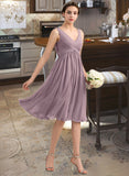 Ashtyn Empire V-Neck Knee-Length Chiffon Bridesmaid Dress With Cascading Ruffles STKP0012901