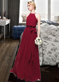 Amira A-Line Scoop Neck Floor-Length Chiffon Bridesmaid Dress With Bow(s) STKP0012902