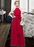 Amira A-Line Scoop Neck Floor-Length Chiffon Bridesmaid Dress With Bow(s) STKP0012902