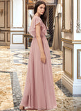 Miley A-Line V-neck Floor-Length Chiffon Bridesmaid Dress With Split Front STKP0012903