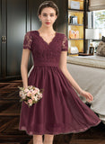 Paityn A-line V-Neck Knee-Length Chiffon Lace Bridesmaid Dress STKP0012904