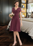 Paityn A-line V-Neck Knee-Length Chiffon Lace Bridesmaid Dress STKP0012904