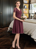 Paityn A-line V-Neck Knee-Length Chiffon Lace Bridesmaid Dress STKP0012904