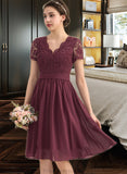 Paityn A-line V-Neck Knee-Length Chiffon Lace Bridesmaid Dress STKP0012904