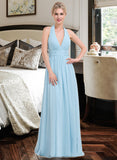 Donna A-line Halter Floor-Length Chiffon Bridesmaid Dress With Ruffle STKP0012905