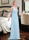 Donna A-line Halter Floor-Length Chiffon Bridesmaid Dress With Ruffle STKP0012905