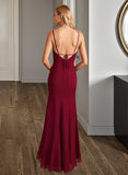 Jaylen Trumpet/Mermaid Square Neckline Floor-Length Bridesmaid Dress With Ruffle Split Front STKP0012906