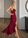 Jaylen Trumpet/Mermaid Square Neckline Floor-Length Bridesmaid Dress With Ruffle Split Front STKP0012906