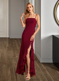 Jaylen Trumpet/Mermaid Square Neckline Floor-Length Bridesmaid Dress With Ruffle Split Front STKP0012906