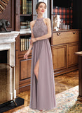 Lily A-Line Halter Floor-Length Bridesmaid Dress With Split Front STKP0012907