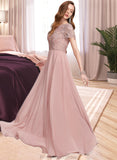 Bryanna A-Line Scoop Neck Floor-Length Chiffon Bridesmaid Dress With Sequins STKP0012908