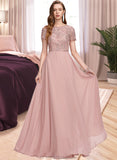 Bryanna A-Line Scoop Neck Floor-Length Chiffon Bridesmaid Dress With Sequins STKP0012908