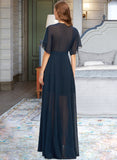 Aria A-Line V-neck Floor-Length Chiffon Bridesmaid Dress With Split Front STKP0012909