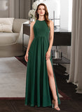 Glenda A-Line High Neck Floor-Length Bridesmaid Dress With Split Front STKP0012913