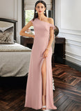 Paris A-Line One-Shoulder Floor-Length Bridesmaid Dress With Bow(s) STKP0012914