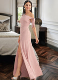 Paris A-Line One-Shoulder Floor-Length Bridesmaid Dress With Bow(s) STKP0012914