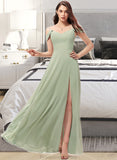 Eliana A-Line V-neck Floor-Length Chiffon Bridesmaid Dress With Split Front STKP0012915