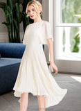 Nadine A-Line Scoop Neck Asymmetrical Chiffon Bridesmaid Dress With Pleated STKP0012917