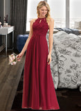 Isis A-Line Scoop Neck Floor-Length Chiffon Lace Bridesmaid Dress STKP0012918