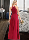 Isis A-Line Scoop Neck Floor-Length Chiffon Lace Bridesmaid Dress STKP0012918